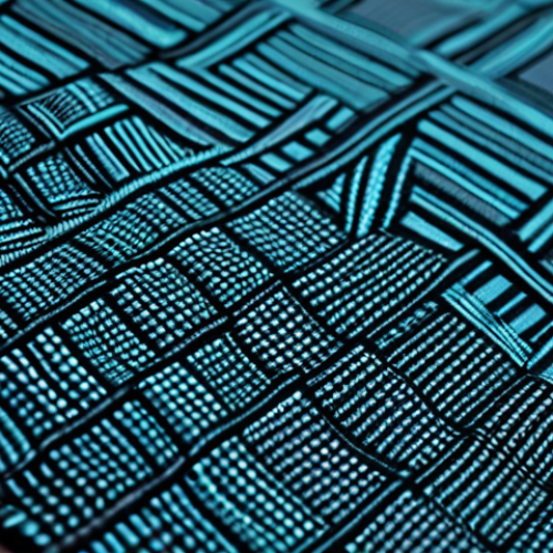 Home 4 **Close-up of a modern, high-tech fabric swatch showcasing smart textile technology. The fabric should appear to subtly change color or texture. Focus on the intricate weave and technological elements embedded within.**
