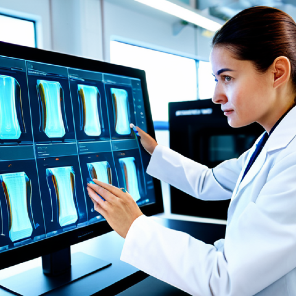 A focused, professional female textile engineer in a crisp, modest lab coat over appropriate business attire, examining a glowing, interactive smart fabric sample on a digital display table in a pristine, futuristic textile research laboratory. Advanced 3D textile printers and robotic arms work in the background on complex fiber structures. Bright, clean scientific lighting. Professional photography, high detail, sharp focus, perfect anatomy, correct proportions, natural pose, well-formed hands, proper finger count, natural body proportions, safe for work, appropriate content, fully clothed, professional, high quality.