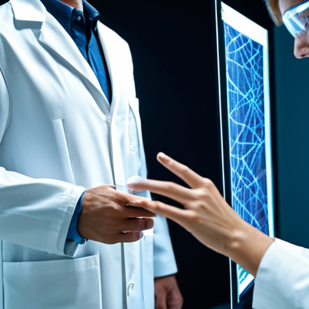 A professional textile engineer, fully clothed in a modern lab coat over professional attire, meticulously examining a glowing, interactive smart fabric prototype in a futuristic research laboratory. The fabric shows subtle integrated electronic components and a faint data visualization. The background features advanced textile machinery and digital displays. The engineer's hands are precisely positioned, showcasing well-formed hands and proper finger count. Perfect anatomy, correct proportions, natural pose, modest clothing, appropriate attire, professional dress, safe for work, appropriate content, family-friendly, high quality, crisp details, scientific photography.