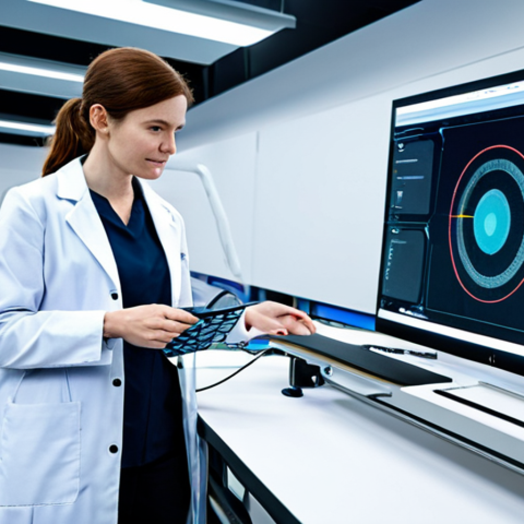 A team of two professional textile engineers, one man and one woman, in a high-tech, brightly lit research and development lab. They are both fully clothed in modest, professional lab coats over appropriate attire. One engineer holds a piece of innovative smart fabric, while the other interacts with a large holographic display showing real-time data analytics of material properties and complex 3D textile designs. Robotics arms are visible in the background, assisting with precise material handling. The scene emphasizes innovation and collaboration, with a futuristic aesthetic. Perfect anatomy, correct proportions, natural pose, well-formed hands, proper finger count, natural body proportions, photorealistic, cinematic lighting, ultra-high detail, safe for work, appropriate content, fully clothed, family-friendly.