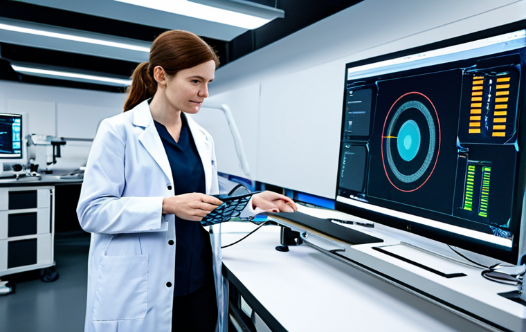 A team of two professional textile engineers, one man and one woman, in a high-tech, brightly lit research and development lab. They are both fully clothed in modest, professional lab coats over appropriate attire. One engineer holds a piece of innovative smart fabric, while the other interacts with a large holographic display showing real-time data analytics of material properties and complex 3D textile designs. Robotics arms are visible in the background, assisting with precise material handling. The scene emphasizes innovation and collaboration, with a futuristic aesthetic. Perfect anatomy, correct proportions, natural pose, well-formed hands, proper finger count, natural body proportions, photorealistic, cinematic lighting, ultra-high detail, safe for work, appropriate content, fully clothed, family-friendly.
