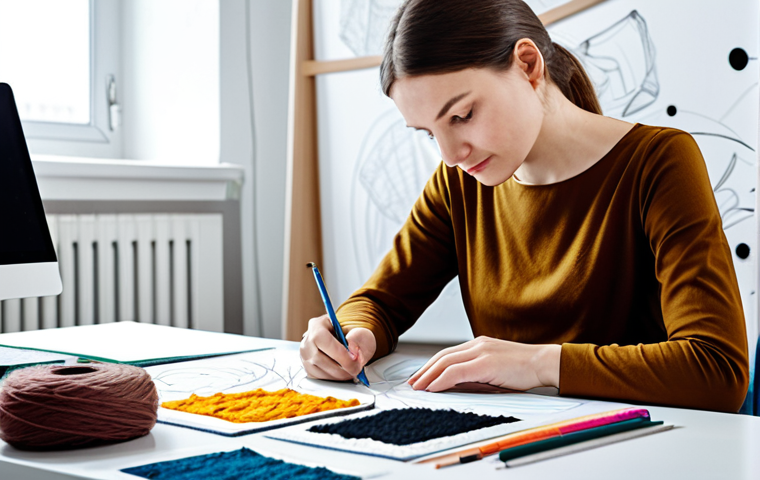 Textile Designer at Work**
"A professional textile designer, fully clothed in a stylish, modest dress, working on a design at a brightly lit desk in a modern studio in Moscow. Yarn samples, fabric swatches, and design sketches are scattered around. Safe for work, appropriate content, perfect anatomy, natural pose, professional, high quality, well-formed hands, proper finger count."
**