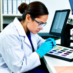 섬유기사와 실기시험 준비 사례 - **Prompt:** A professional female textile engineer, fully clothed in a lab coat and safety glasses, ...