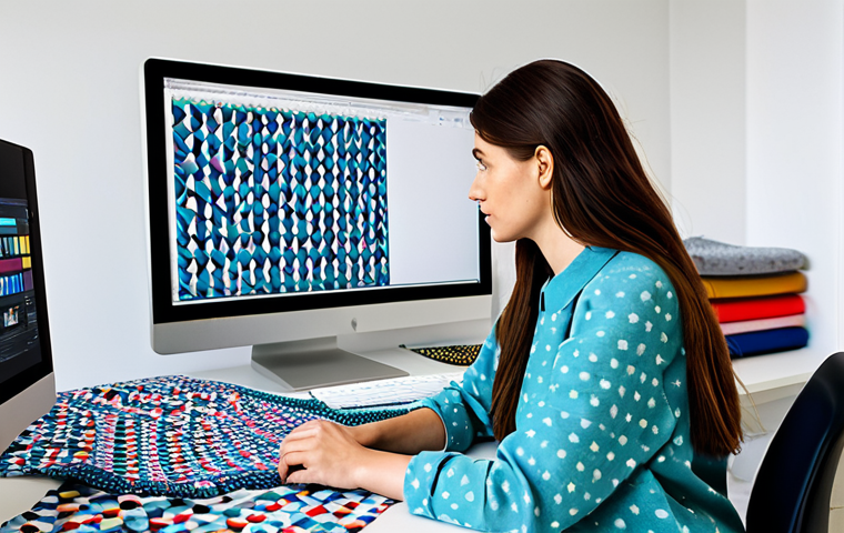 섬유기사와 관련 직업군의 특징 - **Textile Designer:** "A textile designer in a bright, modern studio, working on a digital pattern d...
