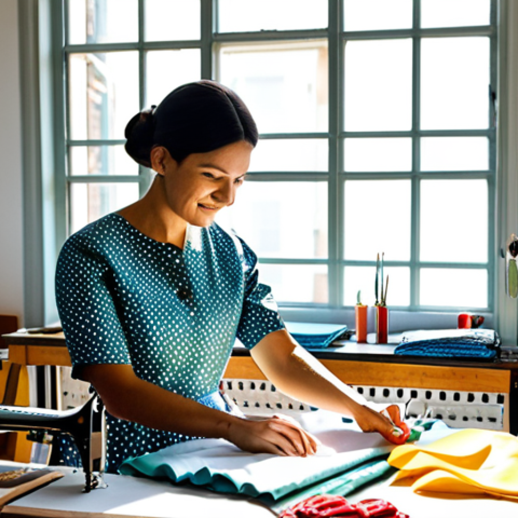 섬유기사 실기시험 대비 방법 - **Prompt:** A skilled seamstress in a bright, organized atelier, meticulously working on a fully clo...