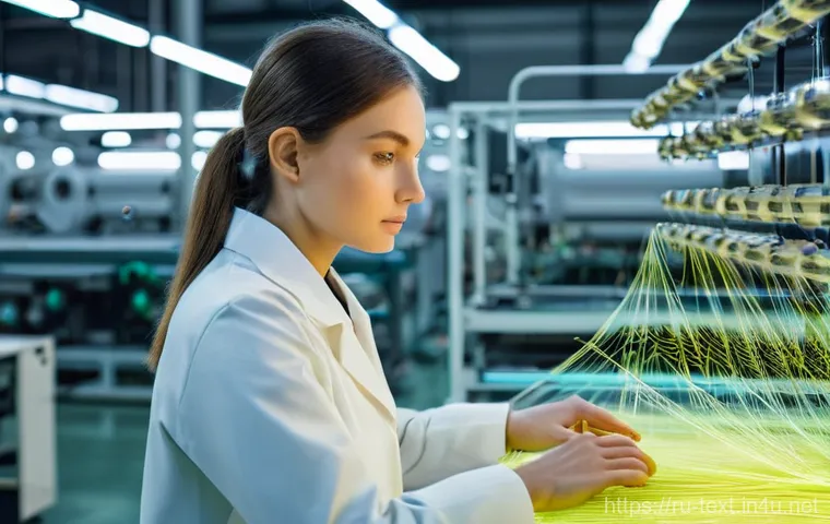 섬유기사 필기 시험 난이도 - **A modern Russian textile factory, bathed in soft, natural light, showcases cutting-edge automation...