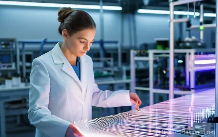 섬유기사 자격증과 관련 직업군 - **Prompt:** A visionary Russian textile engineer, a woman in her late 30s with a focused expression,...