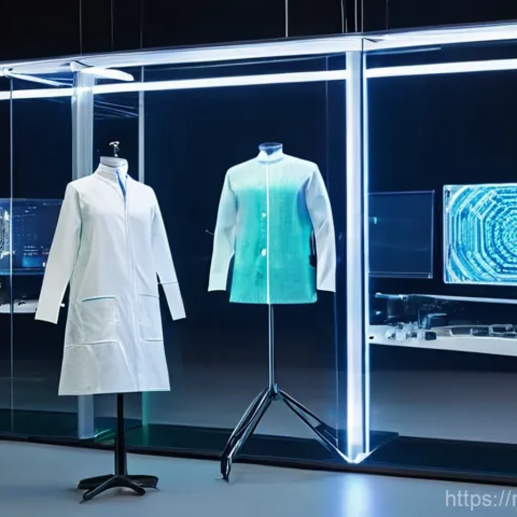 섬유기사와 필기시험 준비의 중요성 - **"High-Tech Textile Innovation Hub"**
    A brightly lit, futuristic textile research and developme...