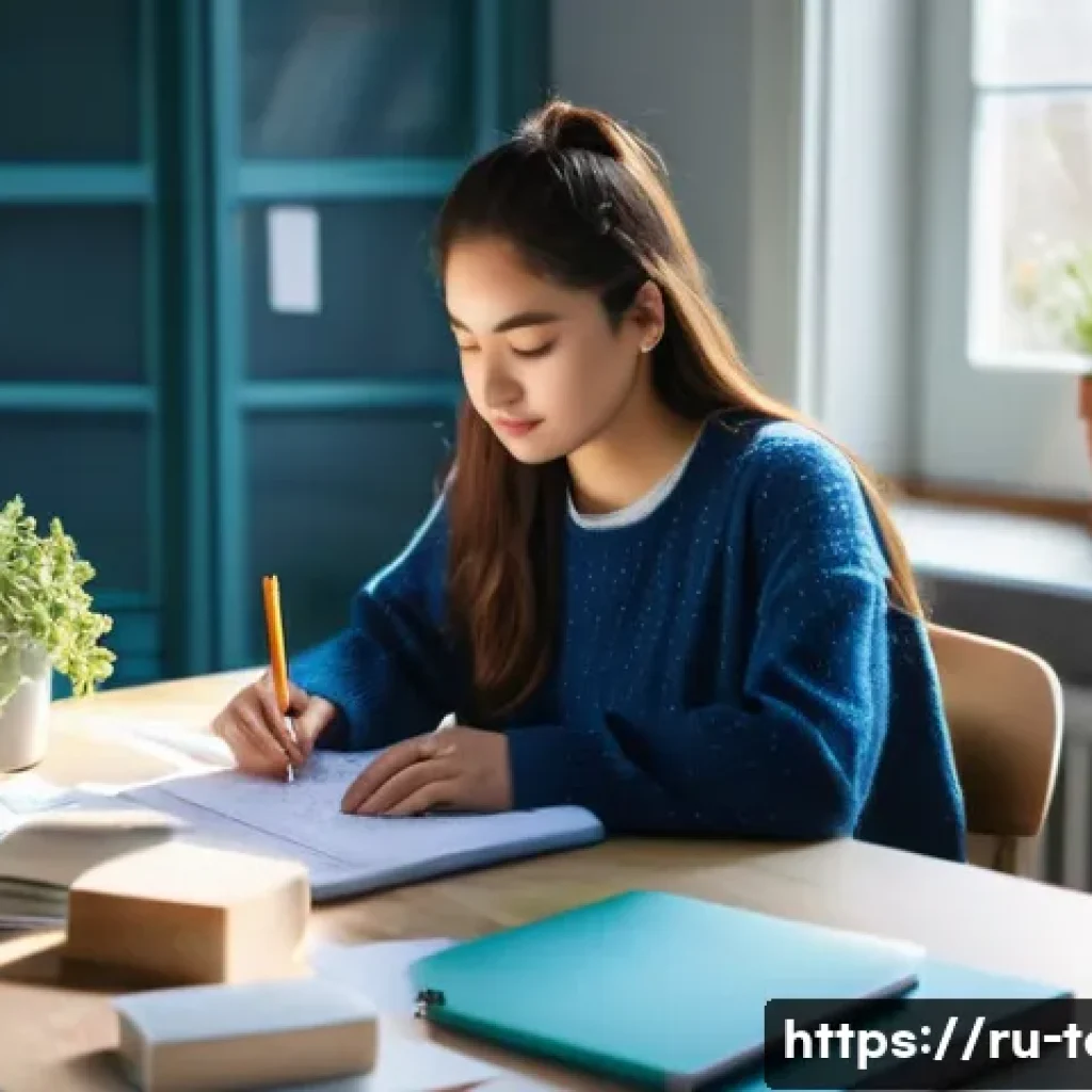 섬유기사 필기시험 대비 성공 사례 - **Prompt:** A young female textile engineering student, in her early twenties, seated at a clean, or...