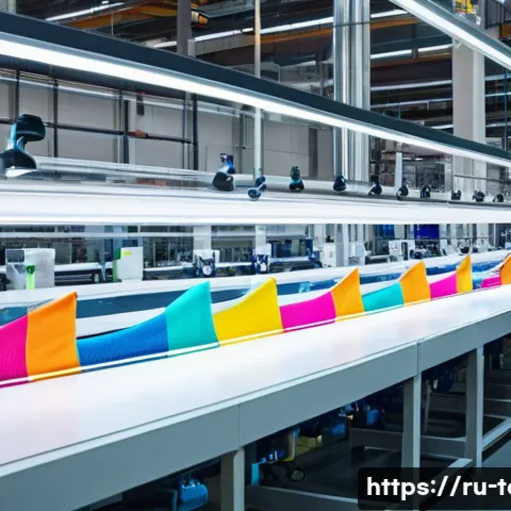 섬유기사 자격증으로 시작하는 커리어 - A modern textile factory interior showcasing advanced automated machinery and robotic arms actively ...