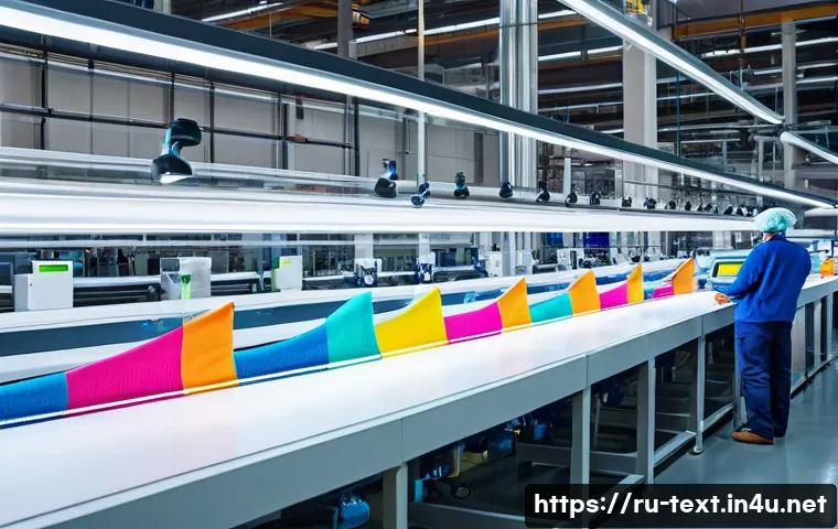 섬유기사 자격증으로 시작하는 커리어 - A modern textile factory interior showcasing advanced automated machinery and robotic arms actively ...