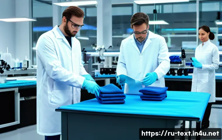 섬유기사와 산업 직무 연관성 - A high-tech textile laboratory scene showcasing innovative synthetic fibers and fabrics designed for...