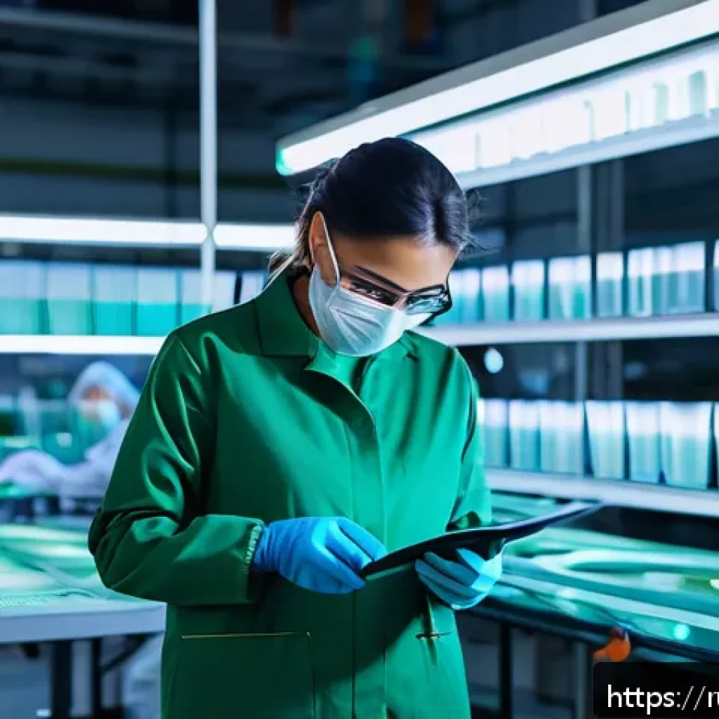 섬유기사와 시험 준비의 중요성 - A modern textile industry professional working in a high-tech factory environment, wearing clean and...