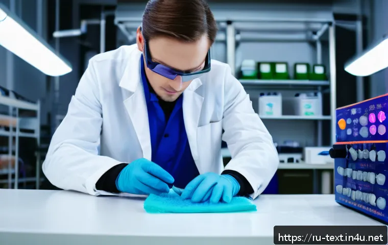 섬유기사와 직업적 성장 가능성 - A modern textile laboratory scene featuring a skilled textile engineer working with advanced smart f...
