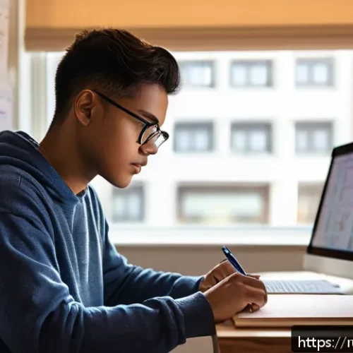 섬유기사 시험 출제 유형 분석 - A focused student sitting at a wooden desk in a cozy study room with natural daylight coming through...