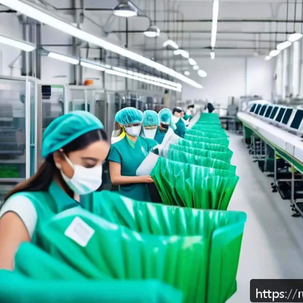 섬유기사 자격증과 관련 직업군의 특징 - A modern textile factory interior showcasing sustainable production processes: workers wearing prote...