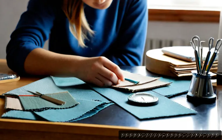섬유기사 실기 시험 준비 시간 관리 - Photorealistic Russian textile technician student preparing for a practical certification exam at a ...