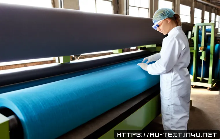 섬유기사 자격증으로 취업 사례 - Photorealistic Russian textile engineer in a bright modern fabric manufacturing workshop, wearing cl...